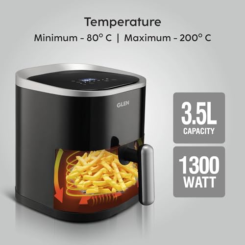 Glen Digital Air Fryer, 3.5 Litre Airfryer 1300W with 7 Pre-Set Functions, Auto Sleep, Digital Controls, Timer & Temperature Control, Bake, Fry, Roast & Grill with Less Oil, Medium - Black SA-3044DBL - Image 5