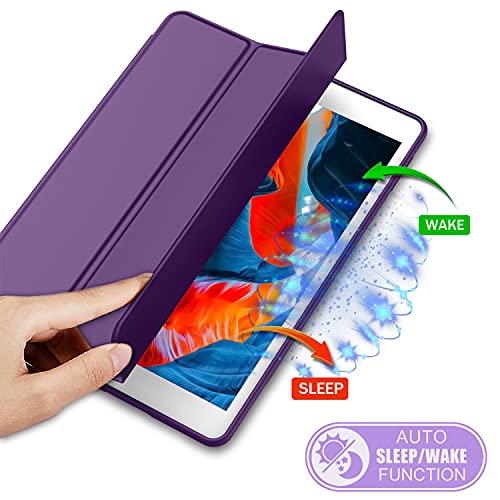 iMieet iPad 9th Generation Case 2021/iPad 8th Generation Case 2020 10.2 Inch with Pencil Holder, iPad 7th Gen 2019 Case with Soft Baby Skin Silicone Back, Auto Wake/Sleep Cover (Dark Purple) - Image 3