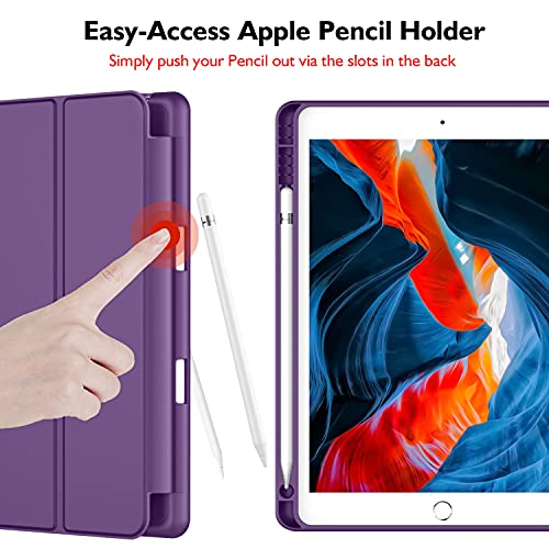 iMieet iPad 9th Generation Case 2021/iPad 8th Generation Case 2020 10.2 Inch with Pencil Holder, iPad 7th Gen 2019 Case with Soft Baby Skin Silicone Back, Auto Wake/Sleep Cover (Dark Purple) - Image 2