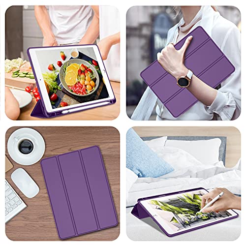 iMieet iPad 9th Generation Case 2021/iPad 8th Generation Case 2020 10.2 Inch with Pencil Holder, iPad 7th Gen 2019 Case with Soft Baby Skin Silicone Back, Auto Wake/Sleep Cover (Dark Purple) - Image 5