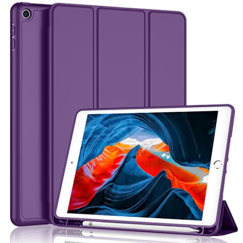 iMieet iPad 9th Generation Case 2021/iPad 8th Generation Case 2020 10.2 Inch with Pencil Holder, iPad 7th Gen 2019 Case with Soft Baby Skin Silicone Back, Auto Wake/Sleep Cover (Dark Purple) - Image 1