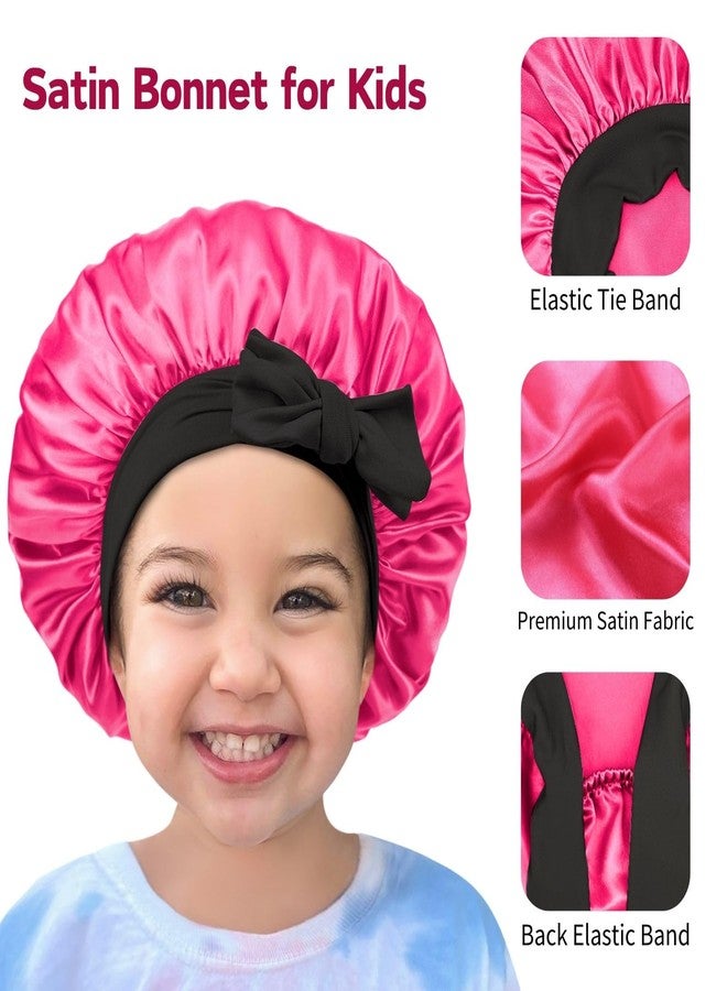 Cospack Satin Bonnet Silk Hair Cap: 2pcs Kids Bonnets with Adjustable Tie Band for Baby Toddler Sleeping Hair Bonnets Sleep Comfortable No Slip-Off (Black & HotPink) - Image 4