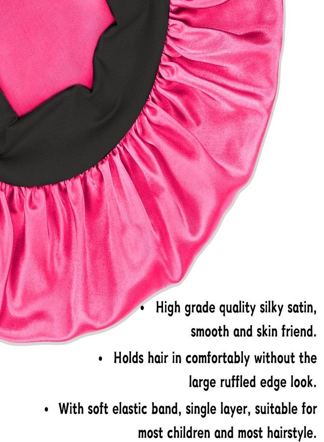 Cospack Satin Bonnet Silk Hair Cap: 2pcs Kids Bonnets with Adjustable Tie Band for Baby Toddler Sleeping Hair Bonnets Sleep Comfortable No Slip-Off (Black & HotPink) - Image 5