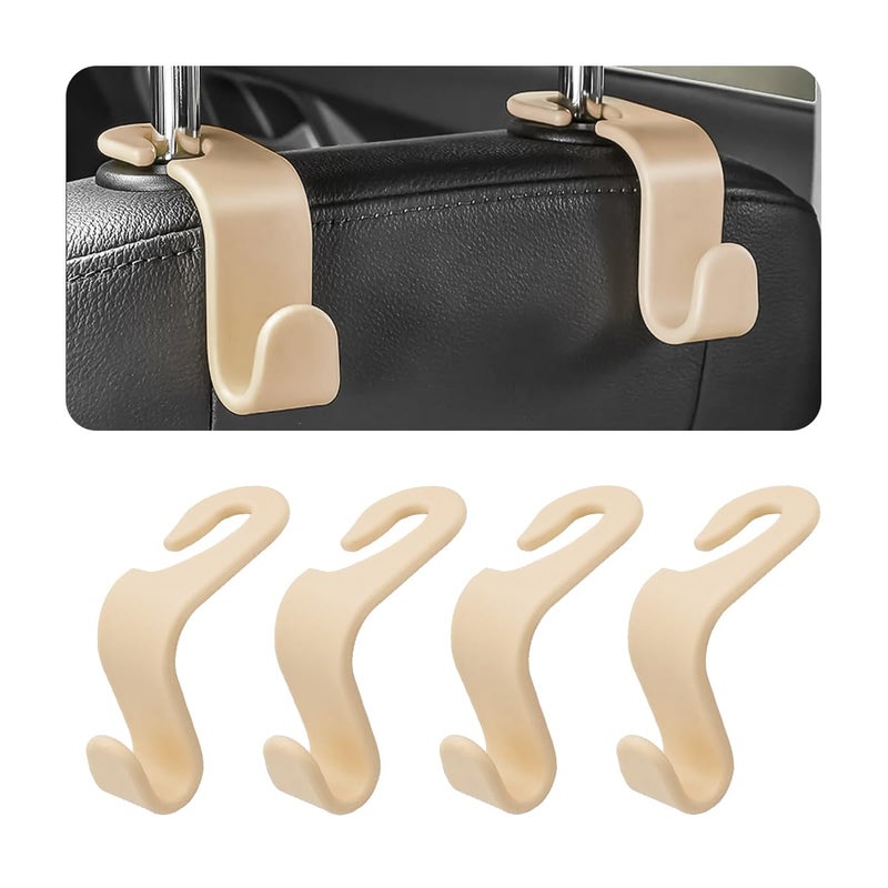 4PCS Car Seat Headrest Hooks Auto Back Seat Hanger Holder Durable Stylish Vehicle Organizer Universal Car Interior Accessories Storage Hooks for Purses Bags Clothes Coats Hats Beige4PCS