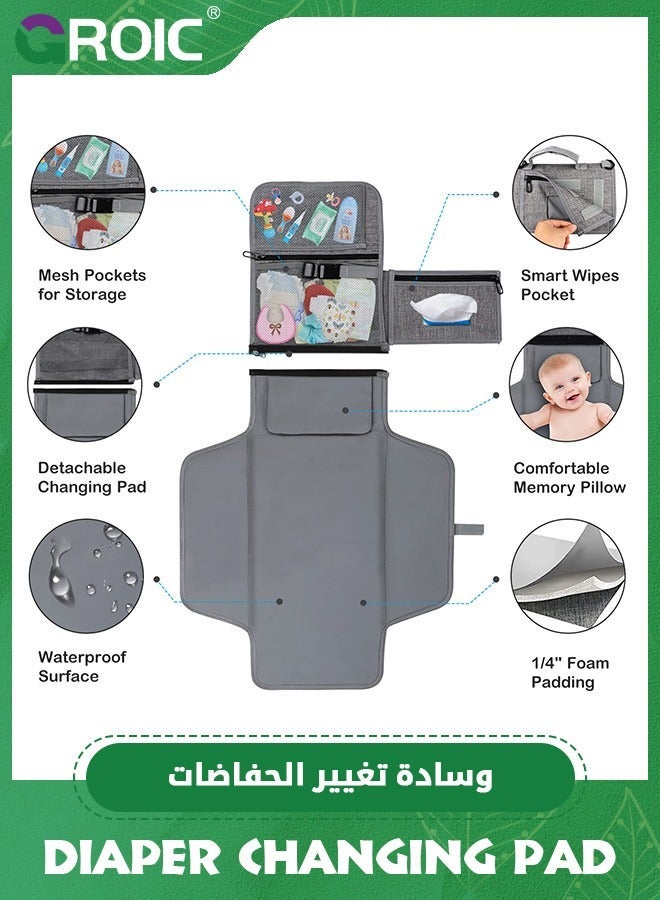 GROIC Portable Diaper Changing Pad, Baby Mat with Smart Wipes Pocket, Waterproof Station Kit, for Shower, Travel, Walking  - Image 3