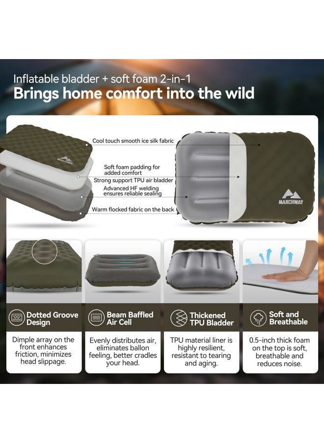 MARCHWAY Inflatable Camping Pillow with Foam Top - Lightweight Compact, Dual-Sided All-Season for Camping, Hiking, Backpacking, Car Travel (Green) - Image 3