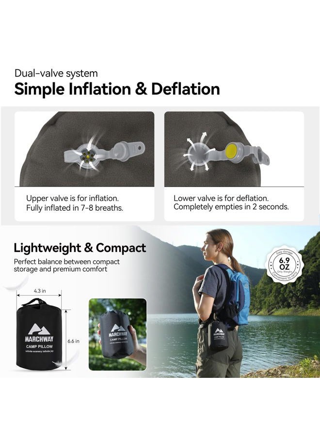 MARCHWAY Inflatable Camping Pillow with Foam Top - Lightweight Compact, Dual-Sided All-Season for Camping, Hiking, Backpacking, Car Travel (Green) - Image 5