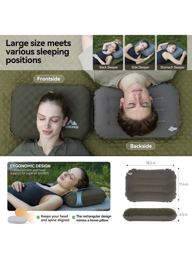 MARCHWAY Inflatable Camping Pillow with Foam Top - Lightweight Compact, Dual-Sided All-Season for Camping, Hiking, Backpacking, Car Travel (Green) - Image 2