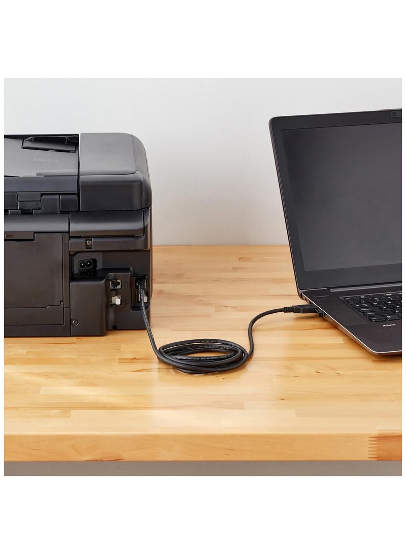 كابل طابعة USB 2.0 بطول 1.5 متر (من ذكر A إلى ذكر B) - سلك ماسح ضوئي عالي السرعة ومحرك أقراص ثابت لطابعات HP وCanon وEpson وBrother وSamsung وDell وLexmark وXerox - كابل أسود متين لأجهزة البيانو والمحول الرقمي التناظري - Image 3