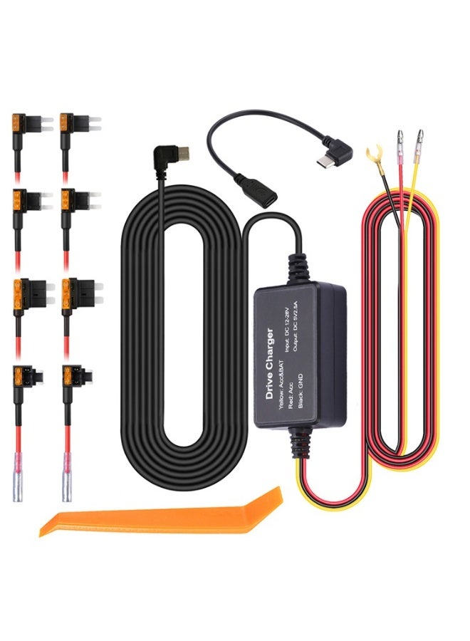 Generic Driving recorder hard cable kit, 12V-30V to 5V/2A, TypeC USB hard cable kit, suitable for driving recorder, 8 fuse distribution cable and installation tools, 24-hour parking monitor and low voltage protection (11.5 feet)  - Image 1