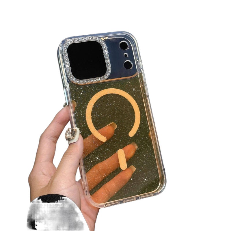 MS MagSafe Case for iPhone 15 / 15 Plus / 15 Pro / 15 Pro Max with Diamond Glitter Lens and Glitter Powder plus Shockproof plus Magnetic plus Drop Protection in Gold - Image 4