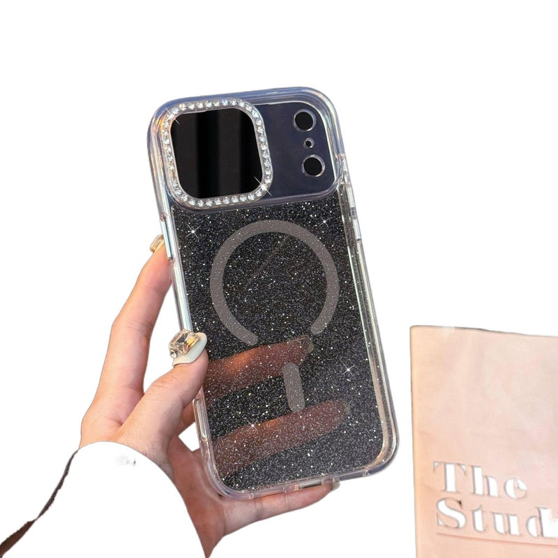 MS MagSafe Case for iPhone 15 / 15 Plus / 15 Pro / 15 Pro Max with Diamond Glitter Lens and Glitter Powder plus Shockproof plus Magnetic plus Drop Protection in Gold - Image 3