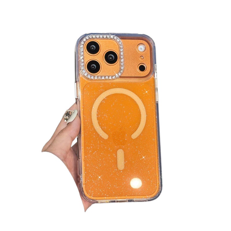 MS MagSafe Case for iPhone 15 / 15 Plus / 15 Pro / 15 Pro Max with Diamond Glitter Lens and Glitter Powder plus Shockproof plus Magnetic plus Drop Protection in Gold - Image 1