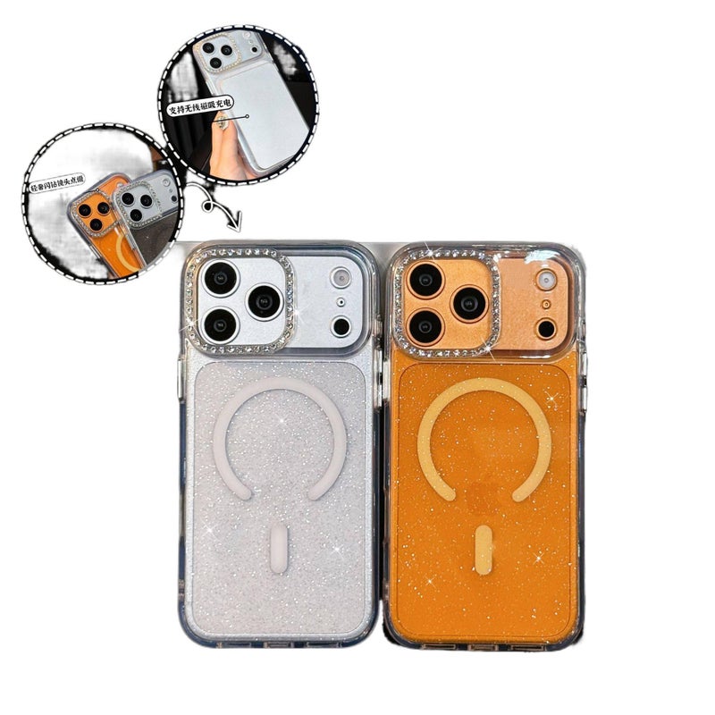 MS MagSafe Case for iPhone 15 / 15 Plus / 15 Pro / 15 Pro Max with Diamond Glitter Lens and Glitter Powder plus Shockproof plus Magnetic plus Drop Protection in Gold - Image 5