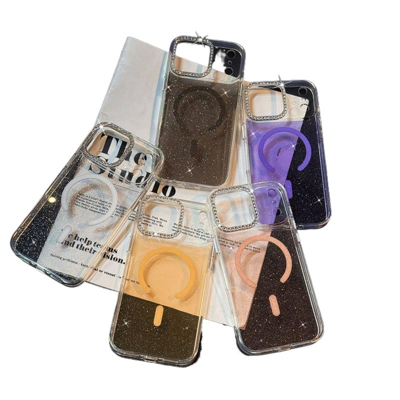 MS MagSafe Case for iPhone 15 / 15 Plus / 15 Pro / 15 Pro Max with Diamond Glitter Lens and Glitter Powder plus Shockproof plus Magnetic plus Drop Protection in Gold - Image 2