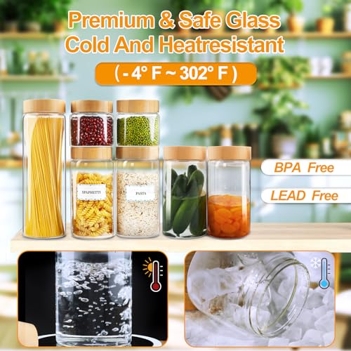AISIPRIN Glass Jars with Airtight Lid,Glass Jar with Bamboo Lid,Glass Canisters with Airtight Lids, 3 Pack 80oz Glass Cereal Containers Storage,Glass Cookie Jars,Pasta Containers,Screw On Kitchen Jars - Image 5