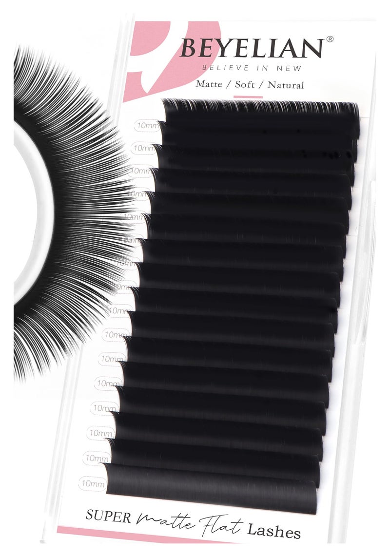 BEYELIAN Ellipse Flat Lash Extension 16 Rows 015 D Curl 10mm Single Length Tray Flat Eyelash Extension Matte Black Classic Lash Extensions Professional Supplies