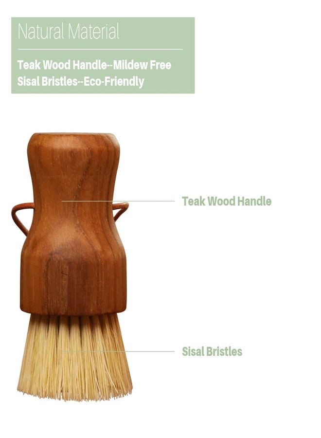 HTB Teak Dish Scrub Brush 2PCS by HTB, Good Grip Small Wooden Dish Brush with Teak Handle & Sisal Bristles for Kitchen, Wood Cleaning Scrubbers Set for Washing Pan/Pot/Vegetable/Fruit - Image 3
