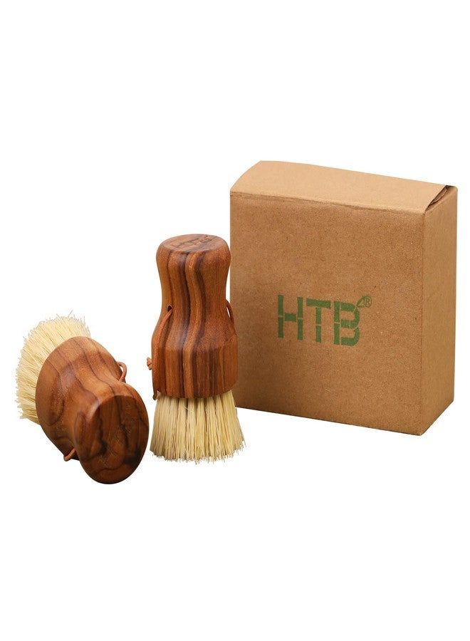 HTB Teak Dish Scrub Brush 2PCS by HTB, Good Grip Small Wooden Dish Brush with Teak Handle & Sisal Bristles for Kitchen, Wood Cleaning Scrubbers Set for Washing Pan/Pot/Vegetable/Fruit - Image 1
