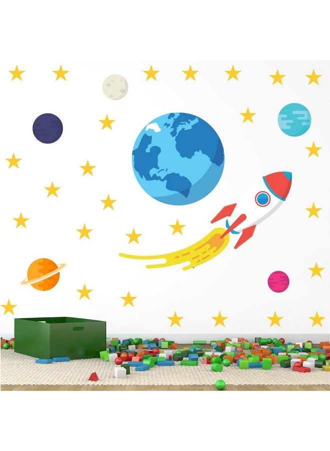 عصا لي ملصق حائط StickMe "Out of World Rocket Space Baby - Kids - Learning Education Nursery Pre School Kinder Garden" -SM503 (متعدد الألوان، فينيل - 100 سم × 100 سم)