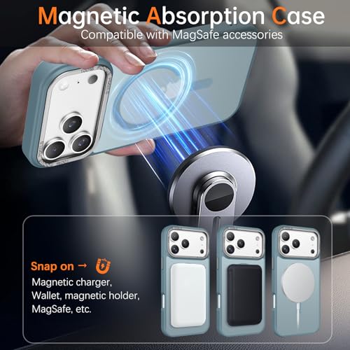 YINLAI for iPhone 17 Pro Max Case 6.9-inch,Magnetic Compatible with MagSafe, Slim Matte Anti-Fingerprint, Shockproof Full Body Military Grade Protection for iPhone 17 Pro Max Cover, Gray Blue - Image 3