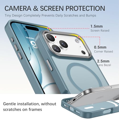 YINLAI for iPhone 17 Pro Max Case 6.9-inch,Magnetic Compatible with MagSafe, Slim Matte Anti-Fingerprint, Shockproof Full Body Military Grade Protection for iPhone 17 Pro Max Cover, Gray Blue - Image 5