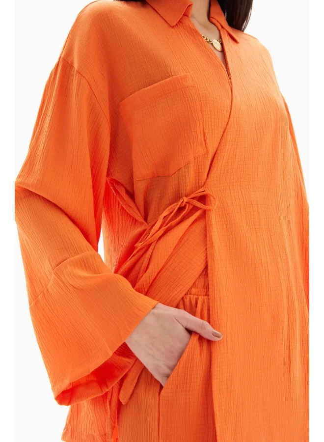 Wecre8 Orange Textured Set of Blouse with Trousers