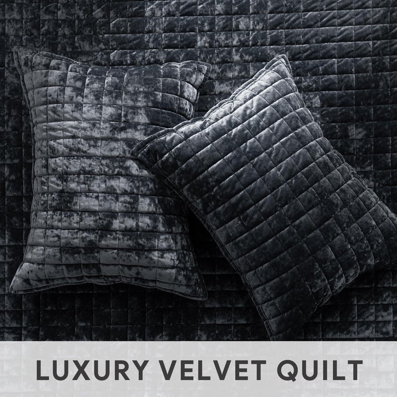 RECYCO Luxury Velvet Quilt Set Full Queen Size Bedding Sets, Ultra Soft Velvet Comforter Set, Lightweight Channel Box Stitch Oversized Bedspread Coverlet for All Season, with 2 Shams, Black - Image 5