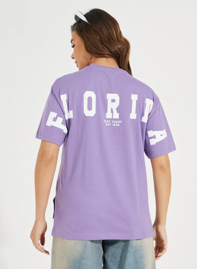 Styli Oversized Back Florida Print Longline T-Shirt