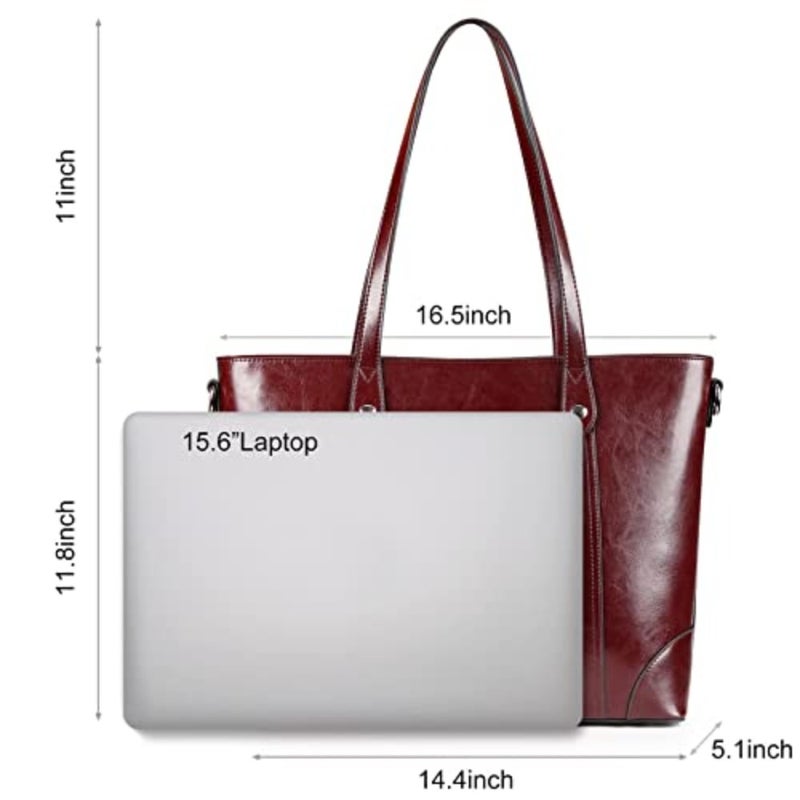 S-ZONE Leather Tote Bag for Women Office Shoulder Handbag 15.6 Inch Work Laptop Briefcase - Image 5