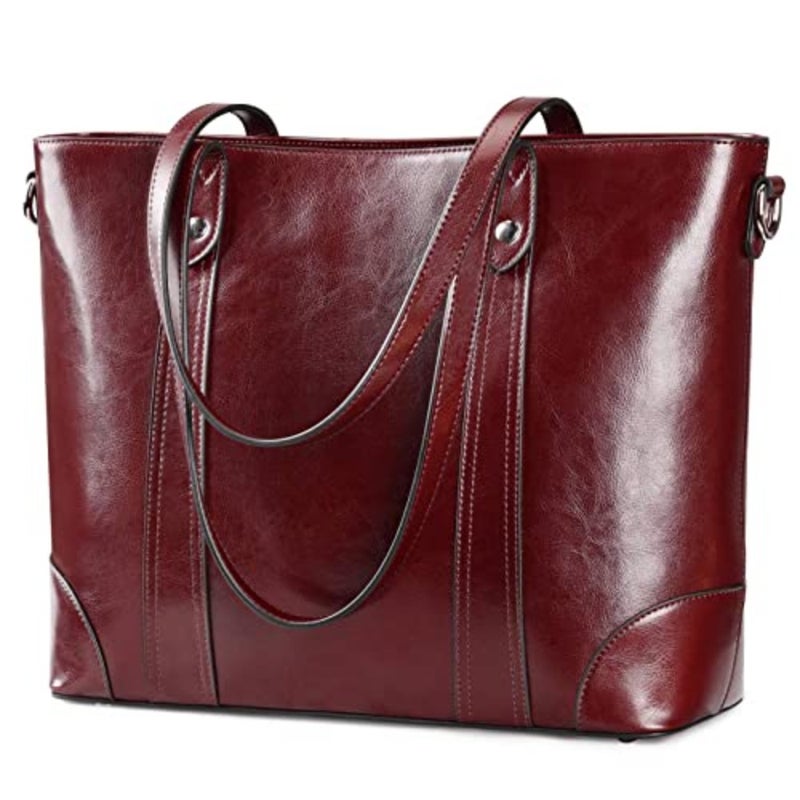 S-ZONE Leather Tote Bag for Women Office Shoulder Handbag 15.6 Inch Work Laptop Briefcase - Image 1