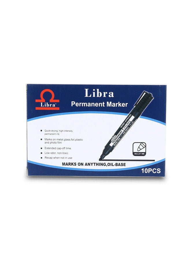 Libra Bullet Nib Permanent Marker Black |Marker Pen Suitable to use on most surfaces. Mark and write on any non-porous surface such as wood, glass, plastic, or cardboard-10pcs Box  - Image 1