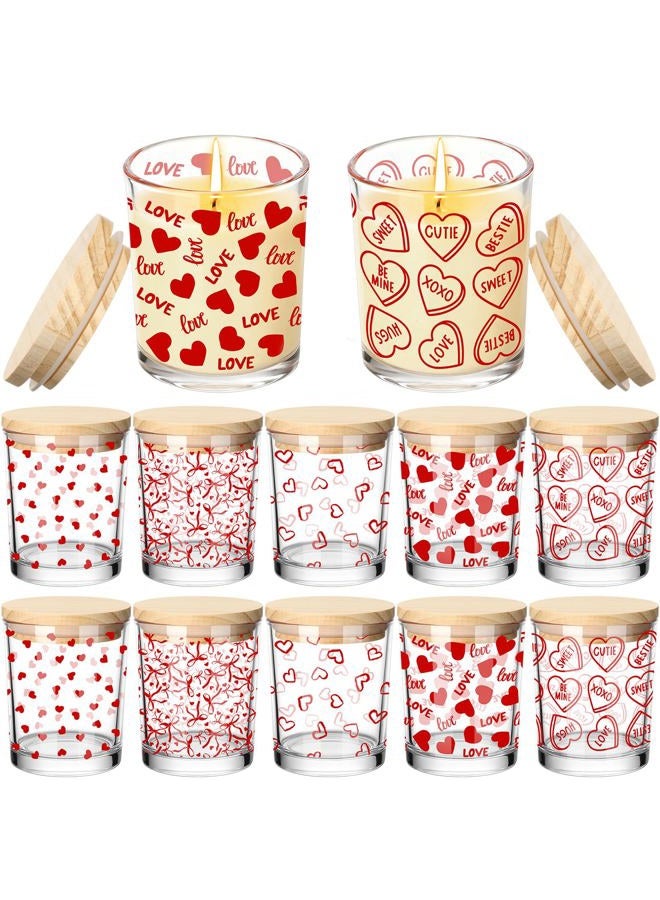 Ziliny 10 Pcs Love Valentine Glass Candle Jars Empty Containers Bulk 7 oz Glass Jars with Cork Lids Tins for Valentine Holiday Candle Making Storing Biscuits Tea Party Favors - Image 1