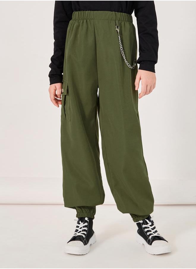 Styli - Solid Cargo Pocket Pants with Chain Detail - Image 1