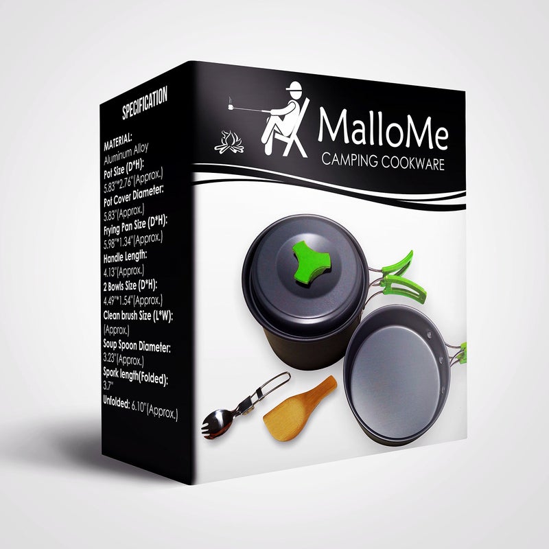 MalloMe Camping Cookware Mess Kit for Backpacking Gear â€“ Camping Cooking Set - Backpack Camping Pot and Pans Set - Portable Camping Stove and Backpacking Stove Compatible - Camp Accessories Equipment - Image 5