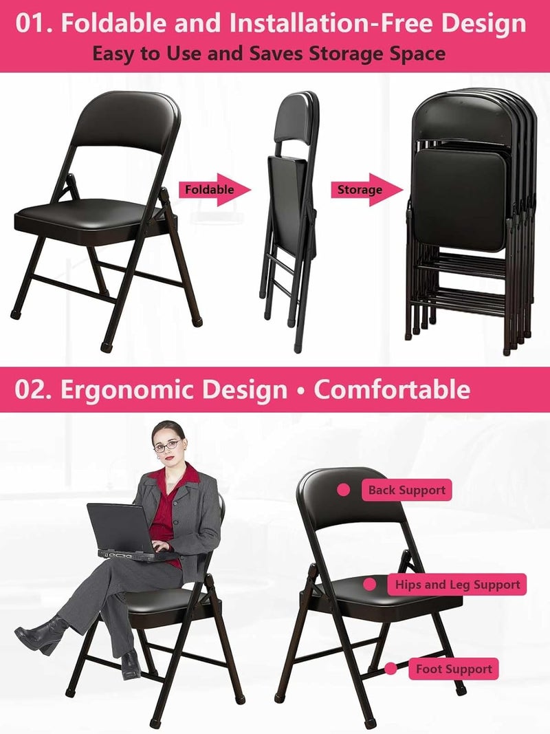 KAOCHA 1 Pack Bulk Folding Chairs with Padded Cushion, Single Black Steel Metal Frame Foldable Chair for Indoor and Outdoor, Portable Stackable Commercial Seat for Bedroom Patio Party Event - Image 3