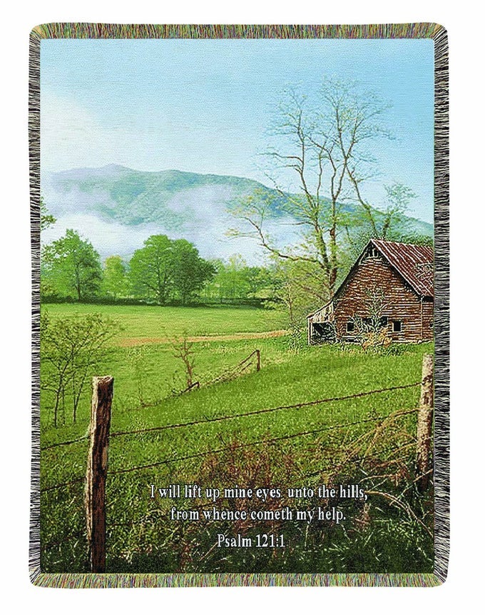 MANUAL INSPIRATIONAL COLLECTION TAPESTRY THROW WITH VERSE I LIFT MY EYES 50 X 60INCH