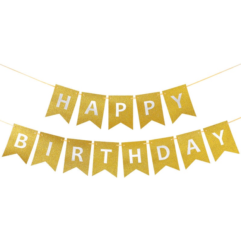 Clabby Glitter Gold Happy Birthday Banner with Shiny Letters Happy Birthday Shiny Glitter Hanging Signs Bunting for Party Supplies Hanging Backdrop Decoration - Image 1