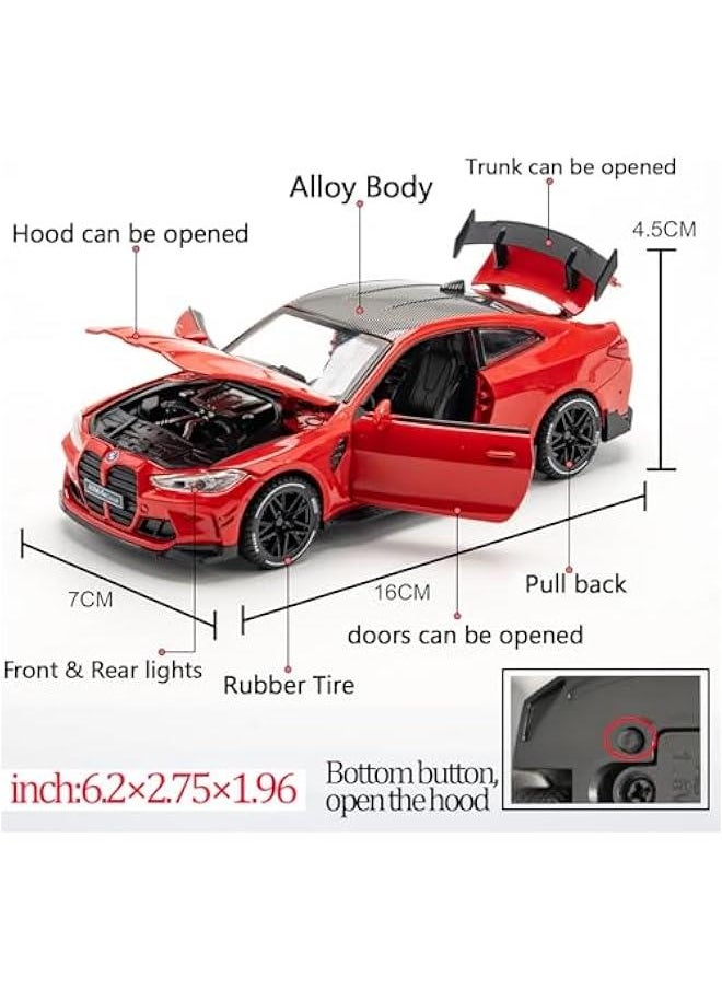 Generic - Toy Cars Compatible for BMW M4（M Performance Parts ） 1/32 Metal Model Car Pull Back Car Toys with Light and Sound Toys Car Collectible Model for Children Age 3 + Year Old (Red) - Image 1