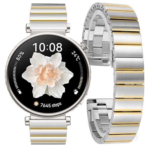 DEALELE Bands Compatible with Huawei Watch GT5 Pro 42mm / GT5 41mm / GT4 41mm / Fossil Q Venture Gen 4 / Women's Gen 5E 42mm / Women's Gen 6, 18mm Stainless Steel Metal Strap for Women, Silver-gold - Image 1