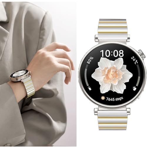DEALELE Bands Compatible with Huawei Watch GT5 Pro 42mm / GT5 41mm / GT4 41mm / Fossil Q Venture Gen 4 / Women's Gen 5E 42mm / Women's Gen 6, 18mm Stainless Steel Metal Strap for Women, Silver-gold - Image 4