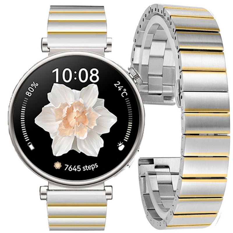 DEALELE Bands Compatible with Huawei Watch GT5 Pro 42mm / GT5 41mm / GT4 41mm / Fossil Q Venture Gen 4 / Women's Gen 5E 42mm / Women's Gen 6, 18mm Stainless Steel Metal Strap for Women, Silver-gold - Image 3