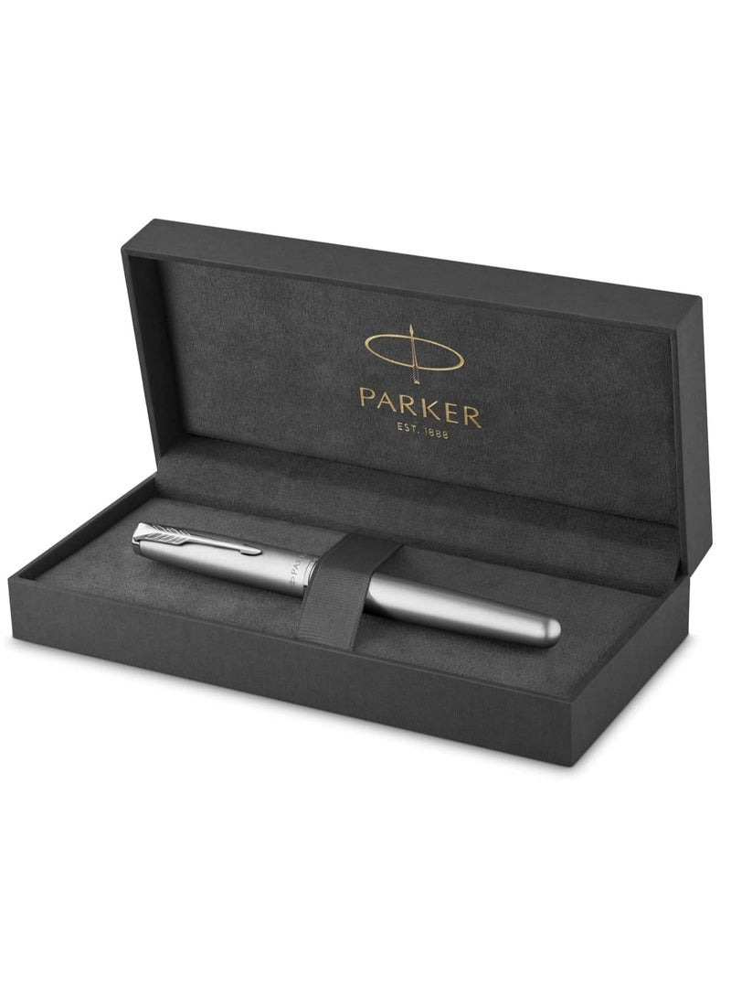 Parker sonnet stainless steel sandblasted| chrome trim| fountain pen| gift box| 9934, 2146874 - Image 1