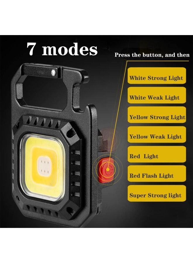 SHOPI LED COB Flashlight Keychain Light with Stand,500 Lumen Rechargeable Keychain Flashlights, 4 Light Modes Portable Pocket Light with Folding Bracket Bottle Opener for Camping Emergency and Fishing  - Image 2