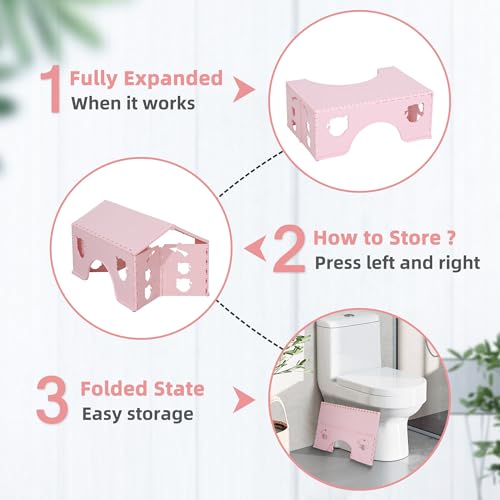 Baithem 7inches Foldable Toilet Stool (Pink), Ergonomic Squatting Aid with Non-Slip Feet for Improved Bowel Movement, A Good Helper to Effective Relief of Constipation, Easy to Storage Toilet Squat Stool - Image 4