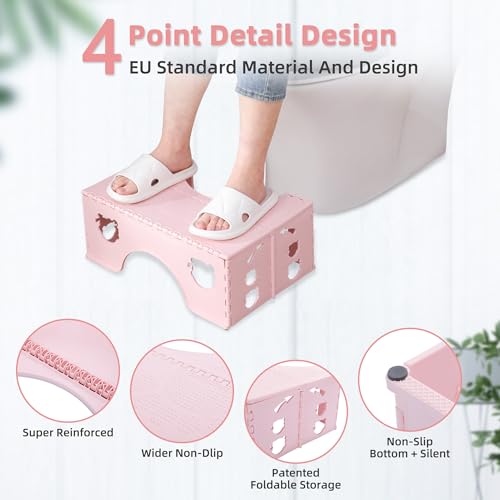 Baithem 7inches Foldable Toilet Stool (Pink), Ergonomic Squatting Aid with Non-Slip Feet for Improved Bowel Movement, A Good Helper to Effective Relief of Constipation, Easy to Storage Toilet Squat Stool - Image 5