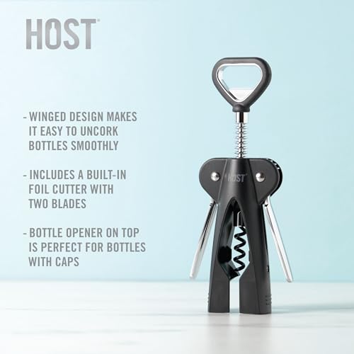 HOST Winged Corkscrew, Non-Stick Worm And Bottle Opener, 2-Blade Foil Cutter - Image 2