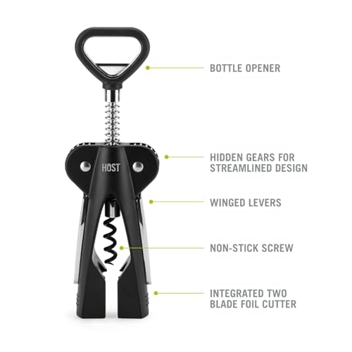 HOST Winged Corkscrew, Non-Stick Worm And Bottle Opener, 2-Blade Foil Cutter - Image 3