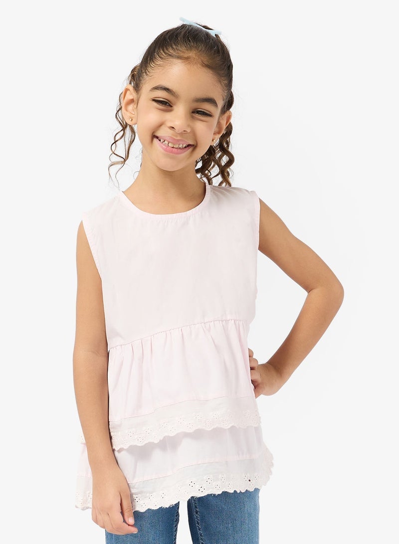 Pinata Pink Tier Lace Detail Top - Image 1