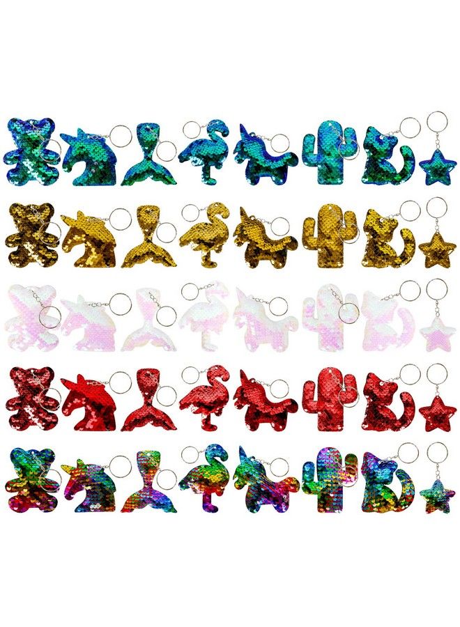 PROLOSO 40 Pcs Sequin Keychains Bulk Glitter Flip Keyrings Girls Fairy Party Favors Reversible Hanging Key Chains - Image 2